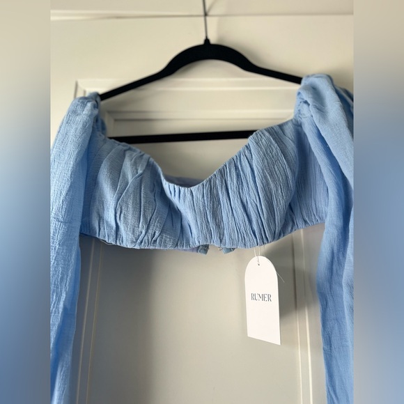 NWT $239 Revolve Rumer The Label Blue Linen Resortwear Camille Crop - S - Picture 3 of 8